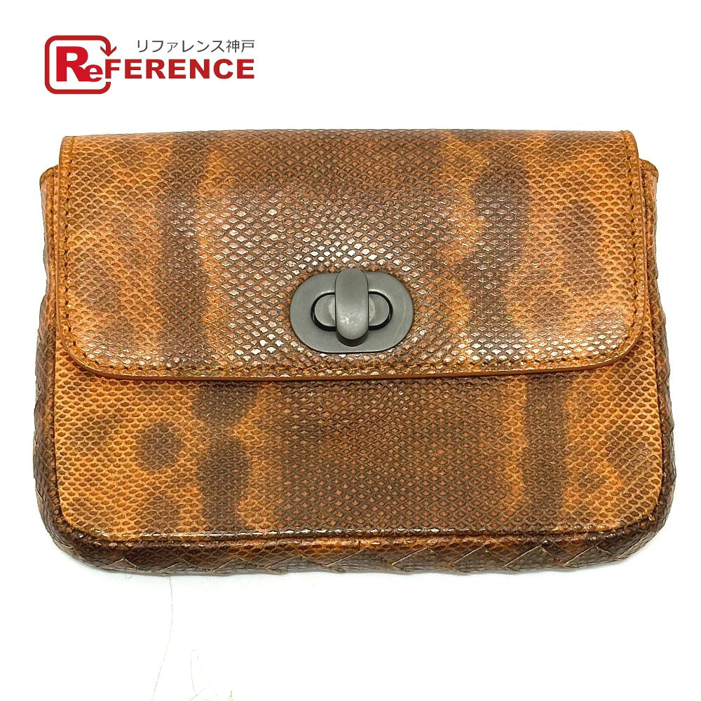 Bottega Veneta Embossed Turnlock Storage Pouch Clutch Leather Orange